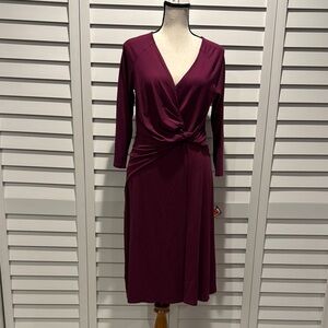 Ann Taylor Berry color  Twist front V-Neck  Midi Dress.